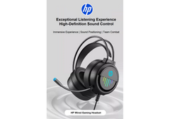 HP DHE-8015U - Wired USB Gaming Headset, RGB Lighting, Built-in Microphone, Volume Control, Comfort Design
