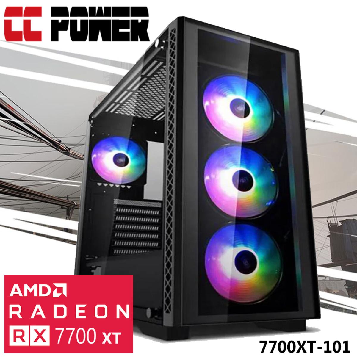 CC Power 7700XT-101 Gaming PC 5Gen AMD Ryzen 7 8-Cores w/ AMD Radeon RX 7700XT 12GB DDR6 & Advanced Air Cooler