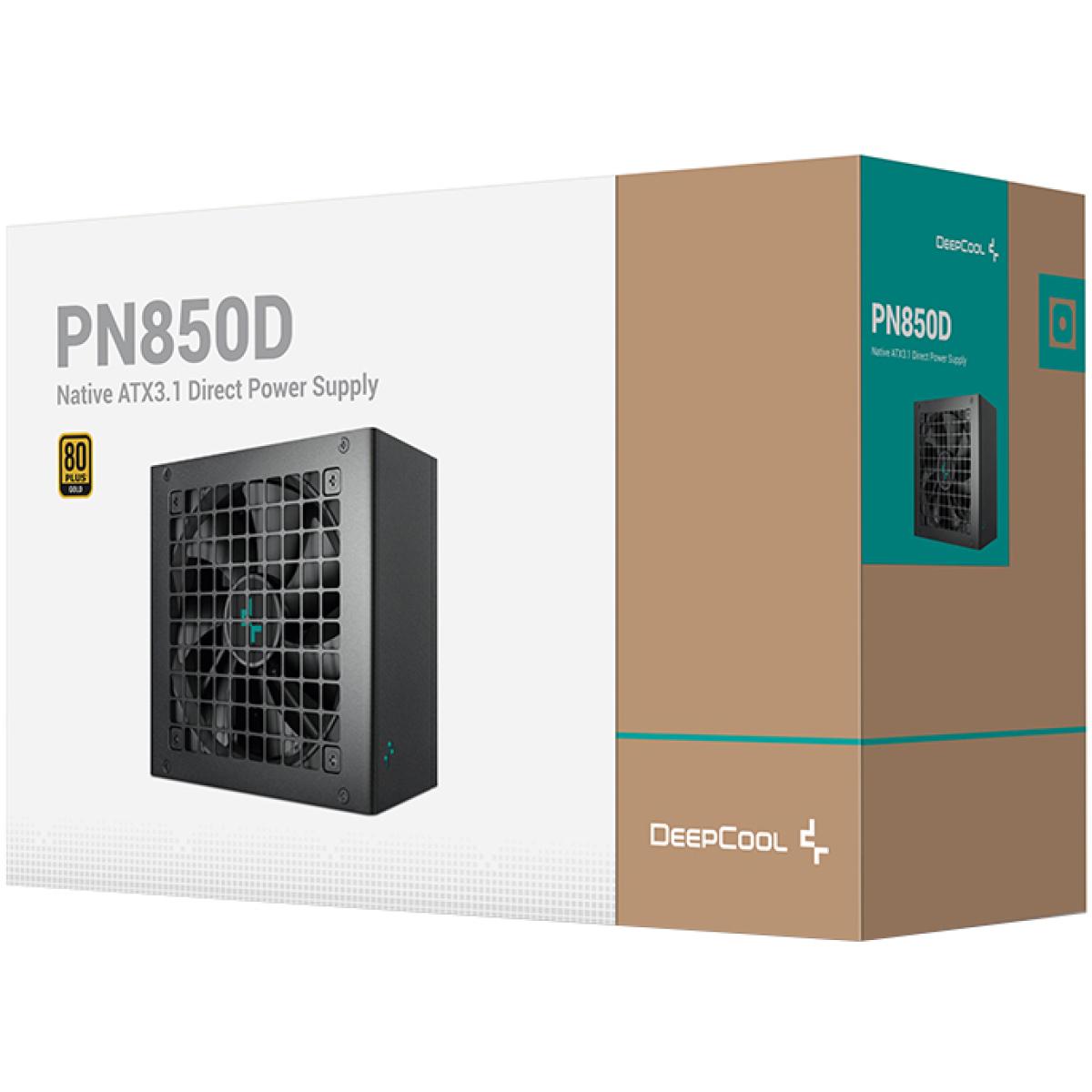 Deepcool PN850D 80+ Gold 850w Non-Modular ATX 3.1 & PCIe 5.1 Hydro Bearing 120mm Fan Active PFC + Full Bridge SRC LLC + DC to DC - Black