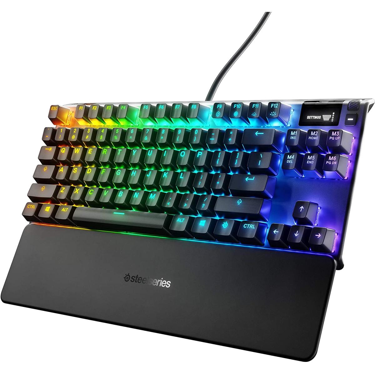 Steelseries Apex 7 Tkl Compa Mechanical Gaming Keyboard – Oled Smart Display – Usb Passthrough And Media Controls – Linear And Quiet – Rgb Backlit (red Switch) - CompuMe
