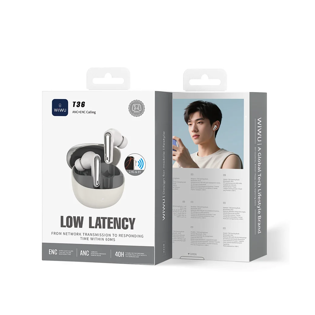 WIWU T36 ANC + ENC CALLING LOW LATENCY Earphone - WHITE