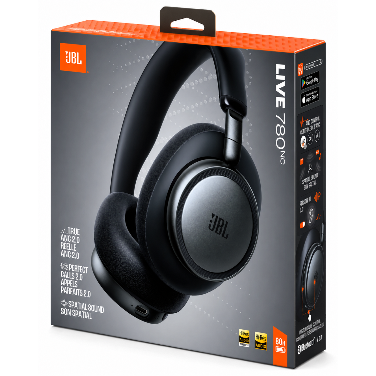 JBL Live 780NC - Noise Cancelling | JBL Signature Sound with Hi-Res Audio Wired & Wireless, True Adaptive Noise Cancelling 20, Real Time Calibration , Black