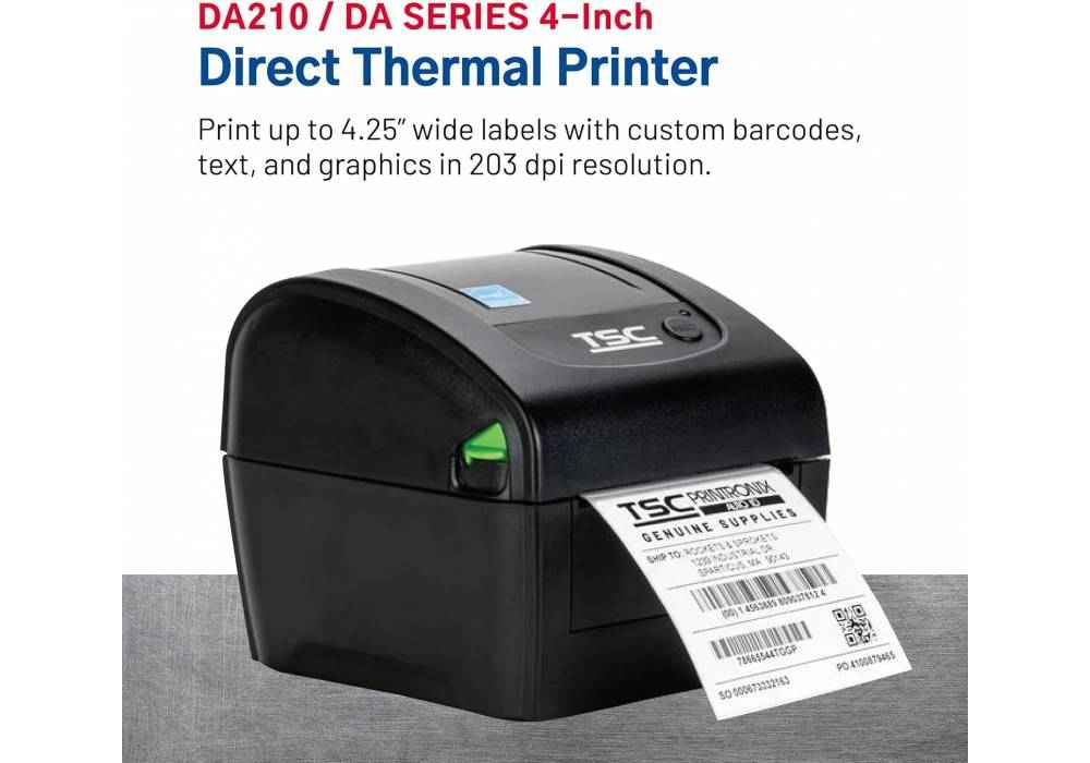 TSC DA210 Desktop Direct Thermal Label Printer for Postage, Shipping Tags, Receipts, Barcodes, Retail, Small Business, School, Home Office, and Stickers USB Connection, 4 Inch Width