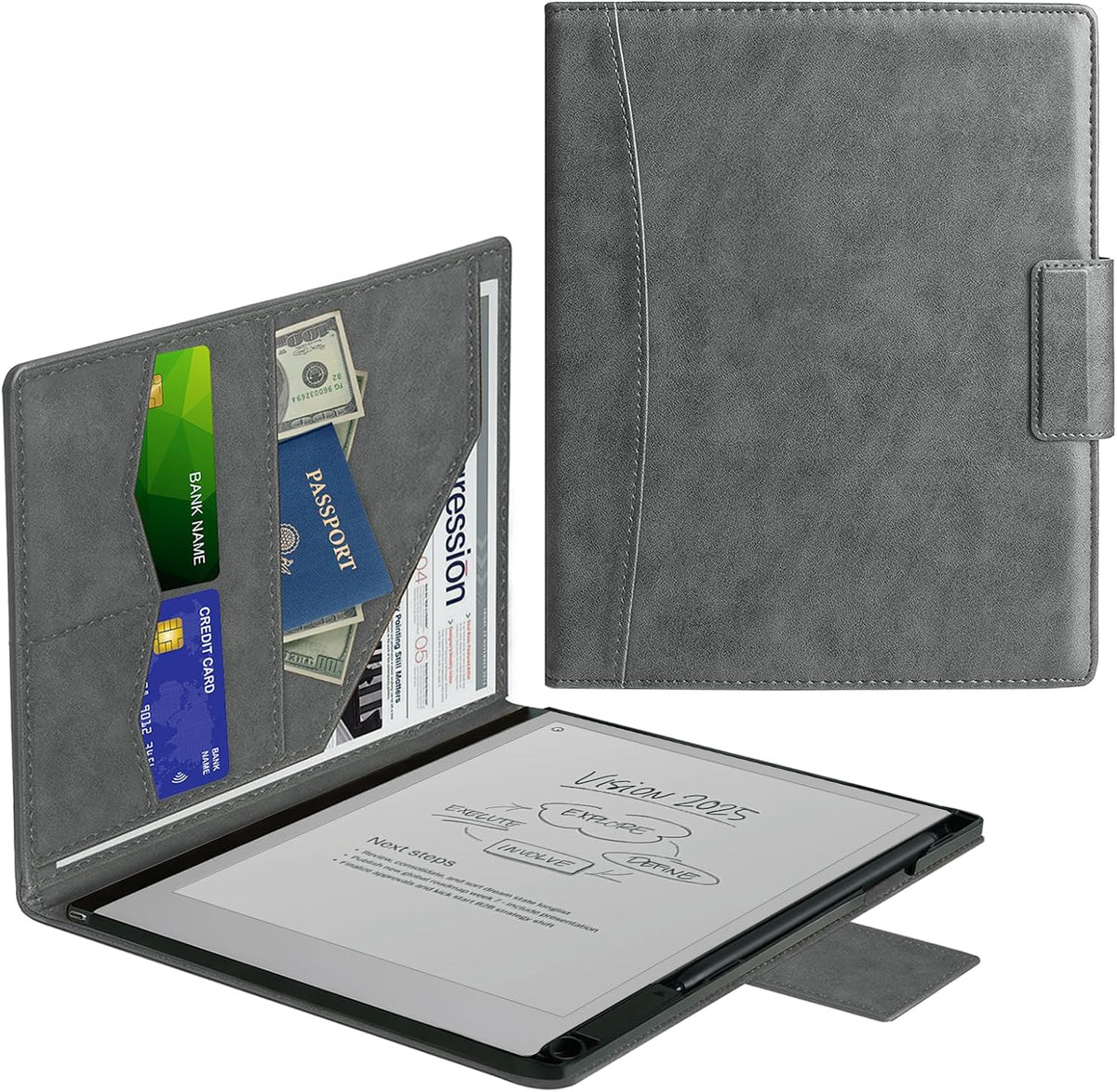 Premium PU Leather for Remarkable 2 Case with Pen Holder, Compatible with Remarkable 2 Tablet 10.3"（2020 - Slim Folio Cover, Folder Design, Business Protective Remarkable 2 Folio, Grey