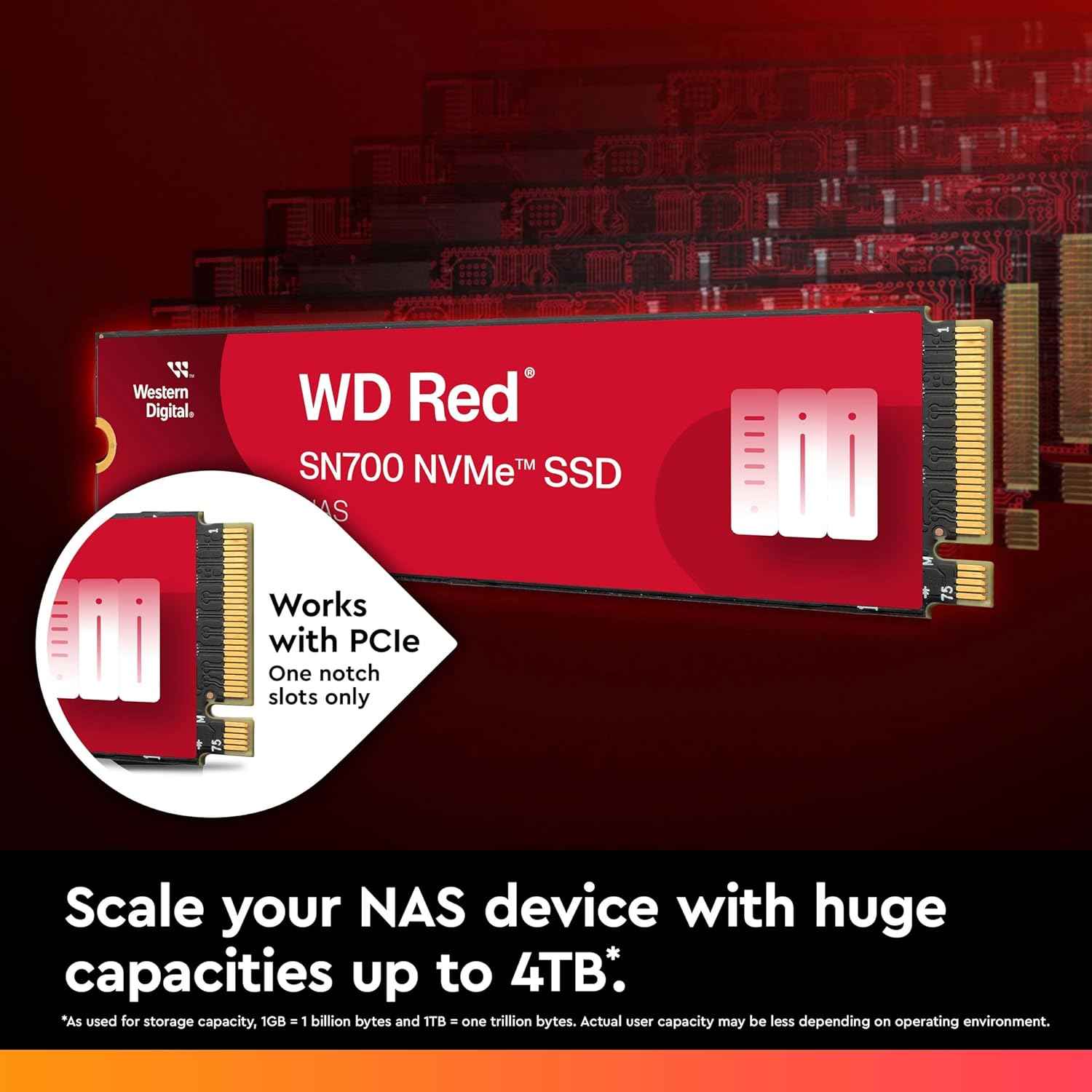 2TB WD Red SN700 NVMe Internal Solid State Drive SSD for NAS Devices - Gen3 PCIe, M.2 2280, Up to 3,400 MB/s - WDS200T1R0C