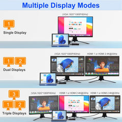 Surface Docking Station, Triple Display Dual 4K HDMI & VGA, 12-in-1 Surface Pro Dock for Microsoft Surface Pro 11/10/9/8/7/6/5/4/3, Surface Laptop 7/6/5/4, Surface Go/Book/Laptop Go