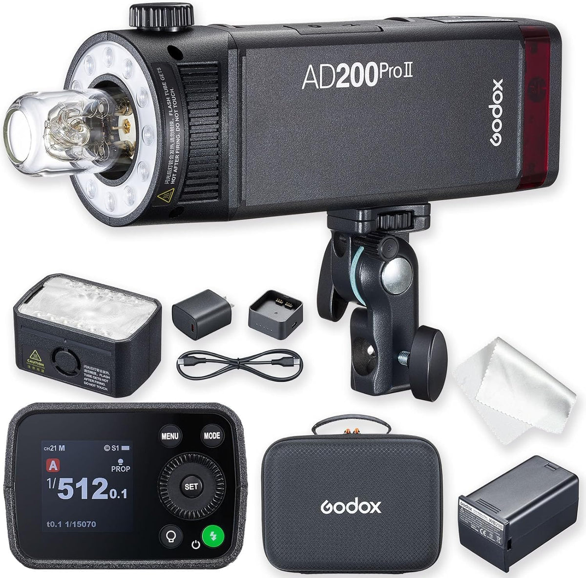 AD200 Pro II GODOX AD200Pro II AD200ProII, 200Ws TTL Pocket Flash with Improved Heat Dissipation, Color Screen, Bi-Color Modeling Light, 1/1 to 1/512 Wider Output, 500 Full Power Flashes