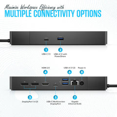 Dell WD19S Docking Station Dual Monitor - Dock Station with 180W + USB Type-C + HDMI+ Dual DisplayPort - Ultimate Laptop Docking Station