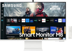 Samsung M8 Smart 32" 4K UHD, Tizen™ OS Flat Business Monitor, VA, 60Hz, 4ms(GTG), HDR10+, 99% sRGB, USB Type-C, Webcam, Microphone, Speakers, Remote Control & Ergonomic Stand, Warm White - 3 Years Warranty