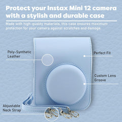 Instax Mini 12 Instant Camera Bundle with Fujifilm Instax Mini Instant Film Value Pack (60 Sheets) with Accessories Including Protective Case, Strap, Photo Album (Pastel Blue)