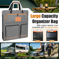 Solar Panel Storage Bag with Orange Lining, Deepened Opening, Zipper with Pull and Multi-Accessory Space Solar Panel Travel Carrying Case Fit for New Jackery SolarSaga 200W 100W, Gray