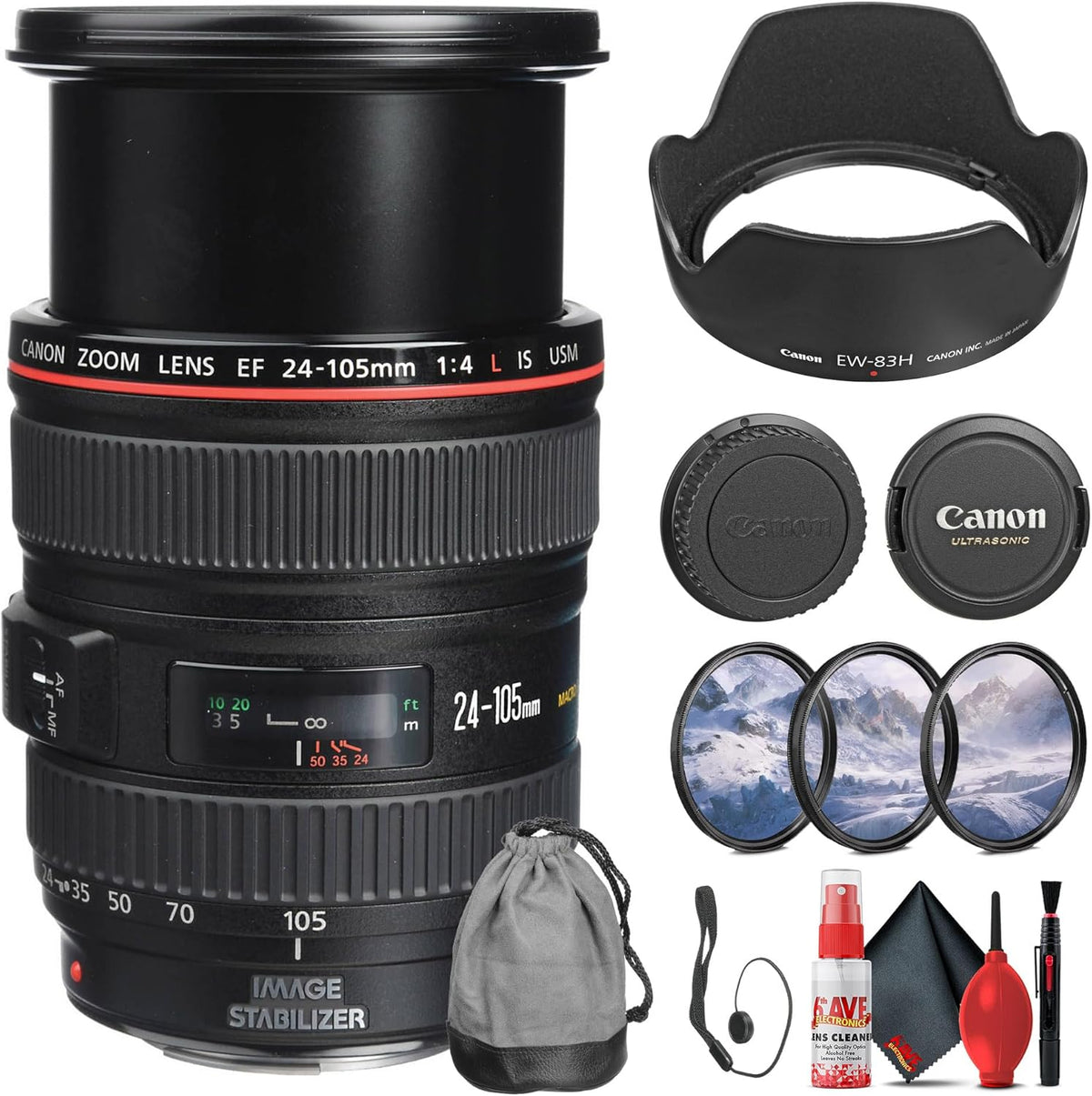 Canon EF 24-105mm f/4L is USM Lens (0344B002) + Filter Kit + Cap Keeper + Cleaning Kit