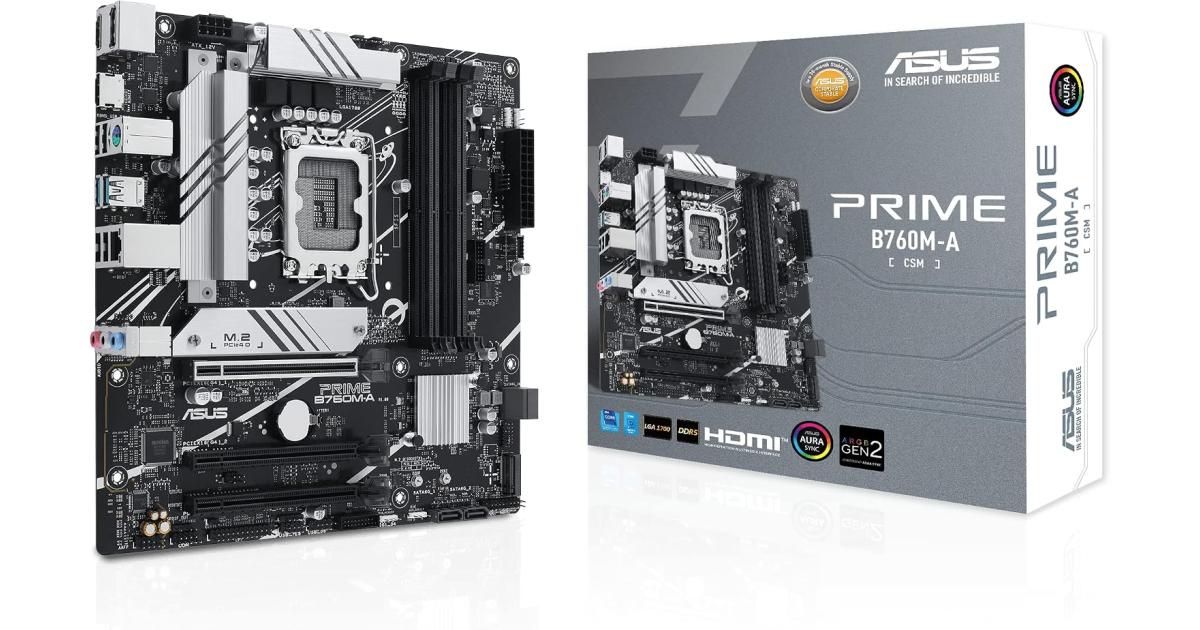 ASUS PRIME B760M-A-CSM, Intel 14th 13th 12th Series, LGA 1700/DDR5/PCIe 4.0/2xM.2 - mATX Gaming MotherBoard.
