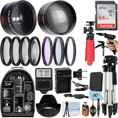 58mm Accessory Bundle for Canon EOS Rebel T7, T6, T5, T3, T100, 4000D, 2000D, 3000D and More with 64GB SanDisk Memory Card, Wide Angle Lens, Telephoto Lens, Tripod, Backpack, SDAB210412