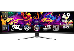 MSI MPG 491CQPX QD-OLED 49-inch QD-OLED 5120 x 1440 (DQHD) Computer Monitor, 240Hz, Adaptive-Sync, HDMI, Display Port, VGA Port, VESA Mountable, Tilt, Height Adjustable, Speaker, 0.03ms, Black