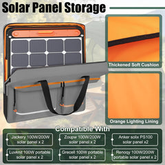 Solar Panel Storage Bag with Orange Lining, Deepened Opening, Zipper with Pull and Multi-Accessory Space Solar Panel Travel Carrying Case Fit for New Jackery SolarSaga 200W 100W, Gray