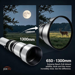650-1300mm F8 Telephoto Zoom Lens- Manual Cameras Lens for Canon EOS Rebel T Series T8i/T7i/T7/T6/T3i/T2i/4000D/850D/2000D/1200D/SL3/SL2 5D Mark IV/6D Mark II/90D/80D/77D DSLR Cameras