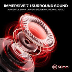 Redragon H891 Wireless Gaming Headset, Tri-Mode (2.4G/BT/Wired), 65H Battery, 50mm Drivers & 7.1 Surround Sound, Noise-Cancelling Retractable Mic, Compatible with PC, PS5, NS, Mac, Mobile