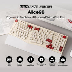 Feker Alice98 Ergonomic 98 Keys Custom Mechanical Keyboard, VIA Programmable, USB-C Wired Gaming Keyboard, Hot Swappable, 5 Layer Paddings, Control Knob, NKRO, RGB for Win/Mac (Beige)