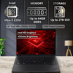 Lenovo ThinkPad T14 Gen 6 14" FHD+ Display, Intel Ultra 5 225U, Customized Laptop, 16GB / 32GB / 64GB RAM, 512GB / 1TB / 2TB SSD, Backlit KB, FP Reader, WiFi 6E, W11P, AI Business Laptop