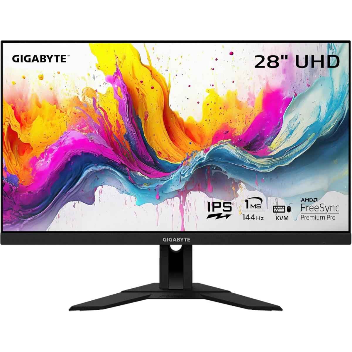 GIGABYTE 28" 4K UHD (3840 x 2160) Flat Gaming Monitor, SS IPS, 144Hz,1ms GTG, 120% sRGB, HDMI 2.1 w/ Ergonomic Stand, USB Type-C, KVM & Speakers | M28U |