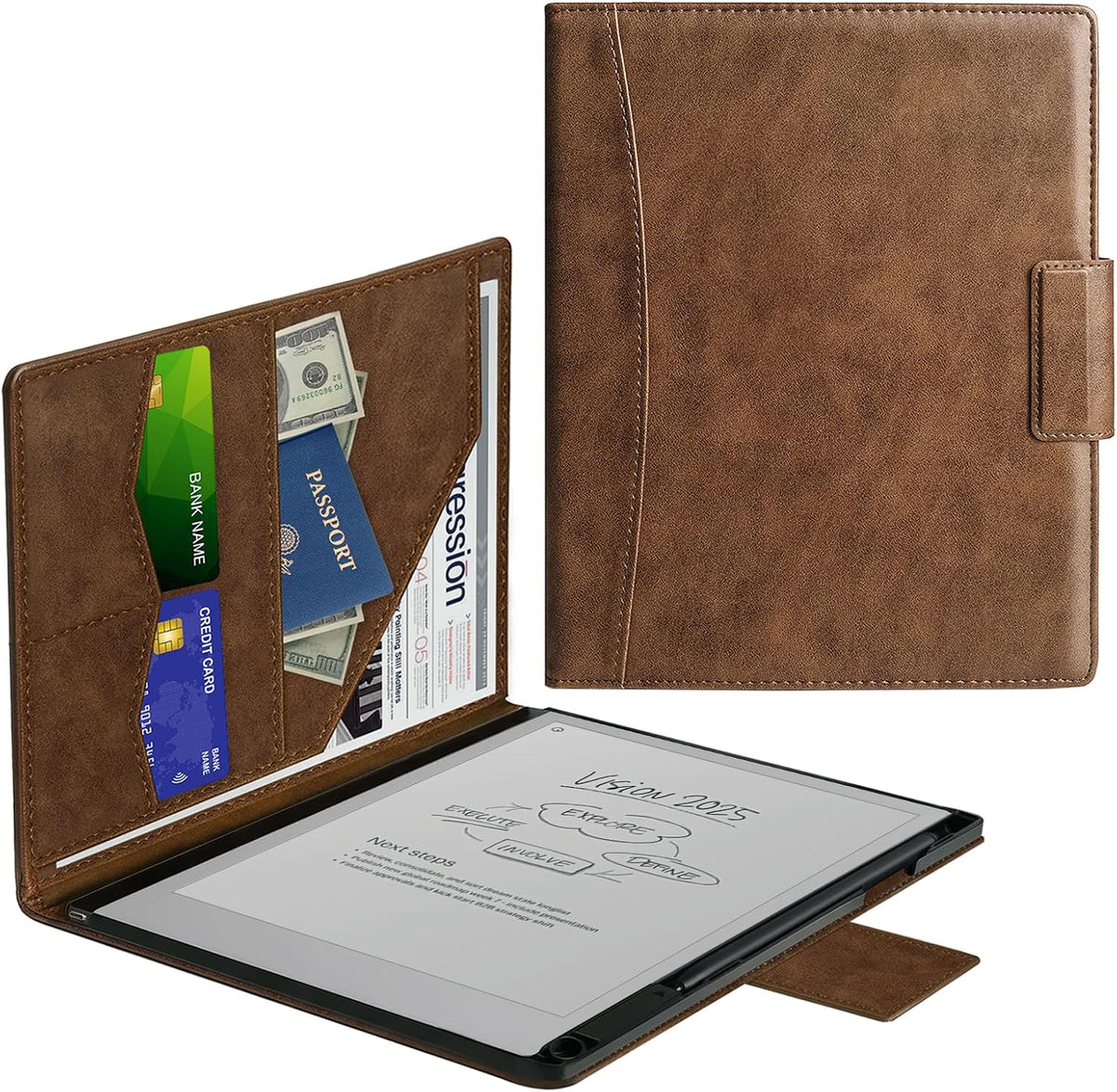 Premium PU Leather for Remarkable 2 Case with Pen Holder, Compatible with Remarkable 2 Tablet 10.3"（2020 - Slim Folio Cover, Folder Design, Business Protective Remarkable 2 Folio, Brown