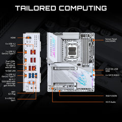 X870E AORUS PRO X3D ICE AMD AM5 LGA 1718 ATX Motherboard, Supports AMD Ryzen 9000/8000/7000 Series Processors, DDR5, 18+2+2 Power Phase, 4X M.2, PCIe 5.0, SWIFI, 5GbE, 5-Year Warranty