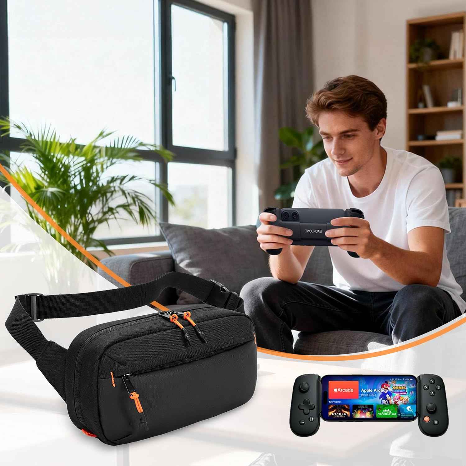 PGmoon Carrying Case Compatible with Backbone One Mobile Gaming Controller 1st Gen / 2nd Gen, Portable Soft Carry Bag with Multiple Pockets for More Accessories
