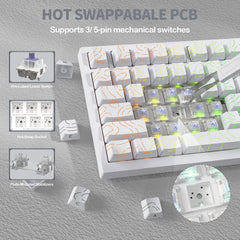 ATTACK SHARK X820 Ultra 75% Wireless Gaming Mechanical Keyboard Hot-Swappable Gasket Mount RGB Backlit BT/2.4G/Wired Custom Keyboard with Smart TFT Display&Knob QMK Driver-White Contour&Gift Switch