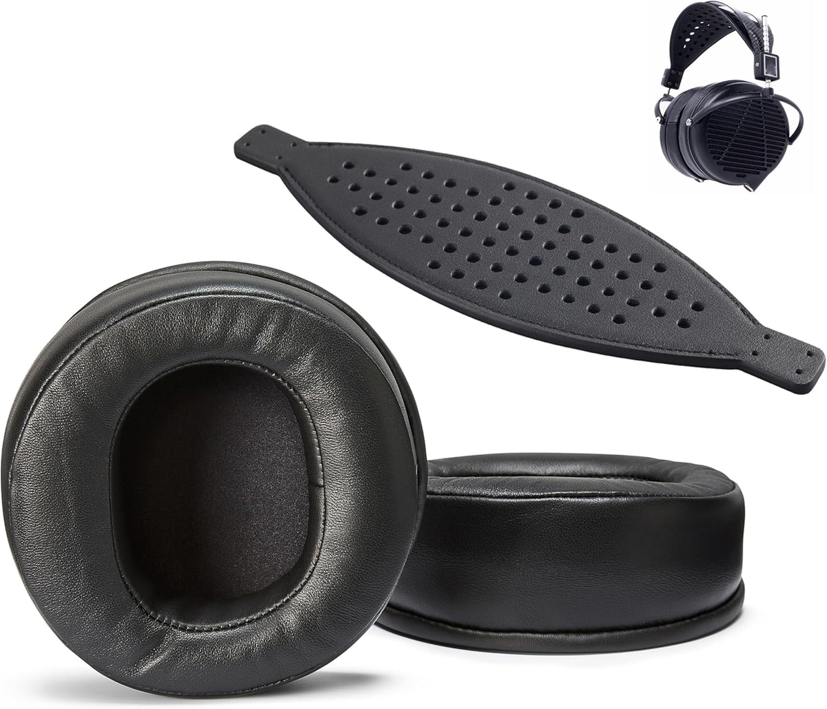 AHG Premium Sheepskin Ear Pads and Cowhide Headband Strap Compatible with Audeze LCD Headsets (Black) | FlexiSoft Foam