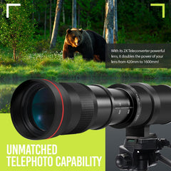 High-Power 420-1600mm f/8.3 Manual Telephoto Zoom Lens for Canon EOS R, R3, R5, R6, R7, R8, R10, RP Mirrorless Cameras