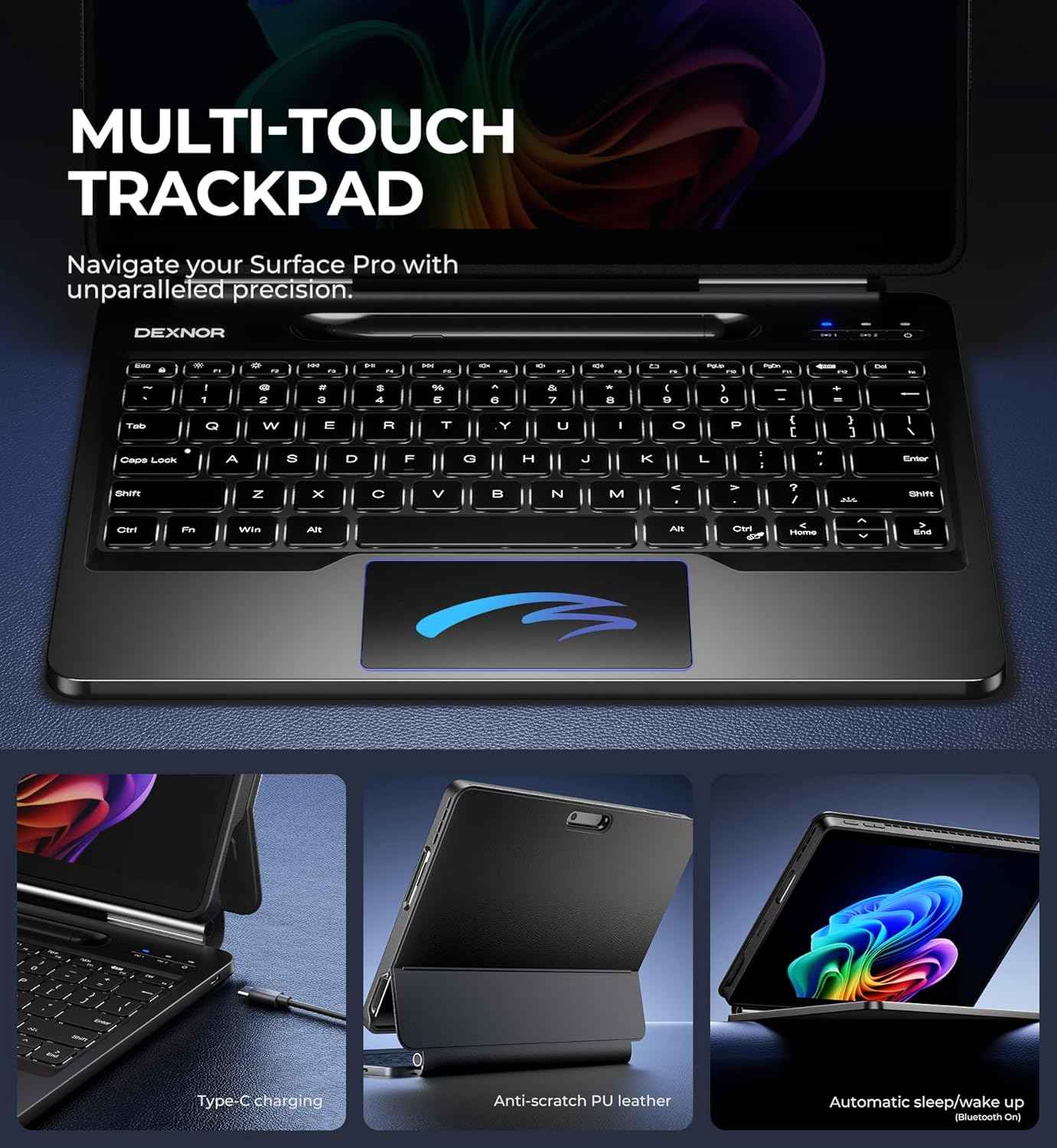 for Microsoft Surface Pro 11/9 Case with Keyboard Magic-Style Keyboard Case with Detachable Magnetic Case & Floating Cantilever Stand & Trackpad & Dual Bluetooth & Backlit & Pen Holder