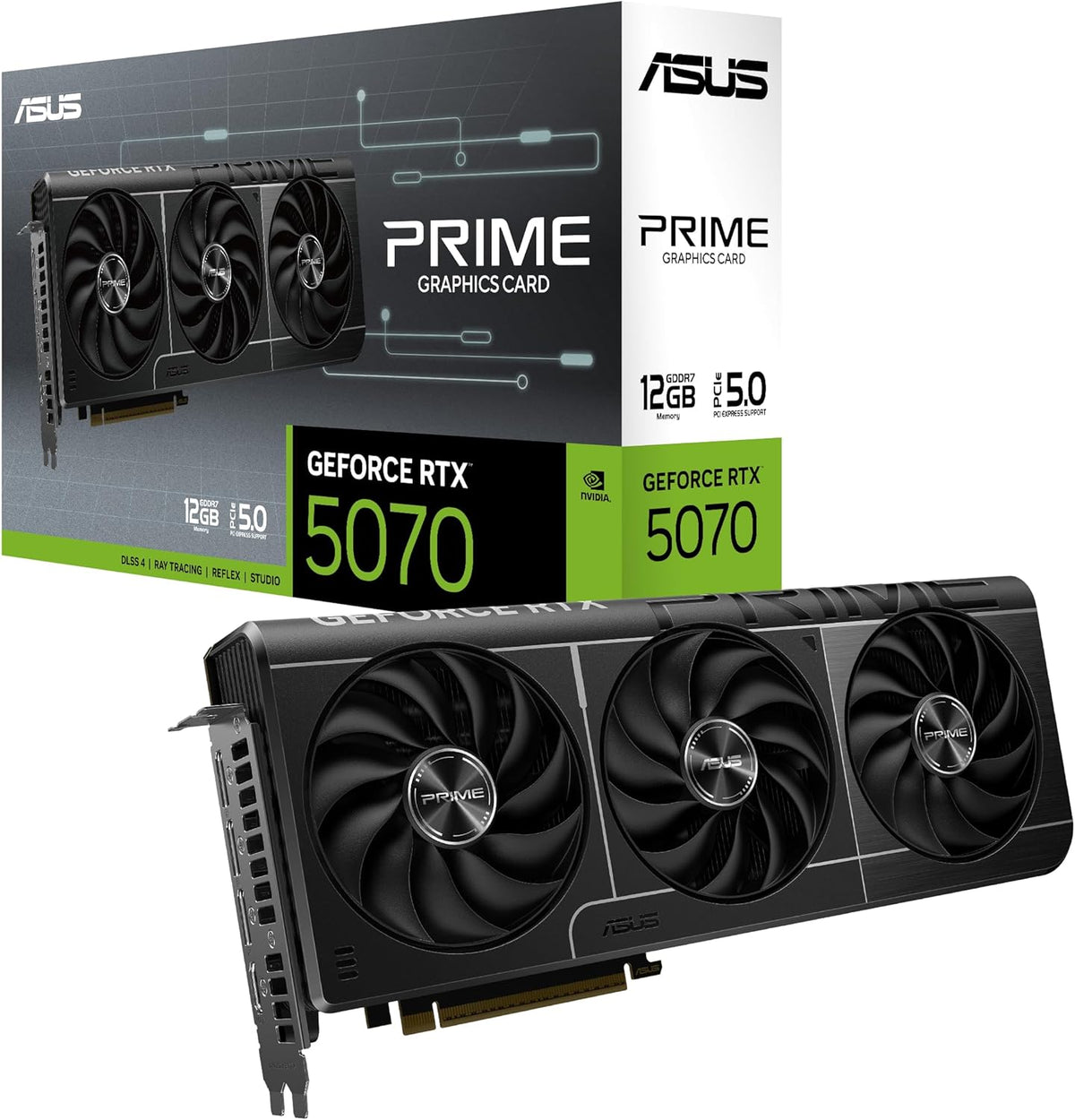 SFF-Ready Prime NVIDIA GeForce RTX 5070 Graphics Card (PCIe 5.0, 12GB GDDR7, HDMI/DP 2.1, 2.5-Slot, Axial-tech Fans, Dual BIOS), 3 Year Warranty