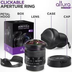 8mm f/3.0 Professional Wide Angle Lens Aspherical Fisheye for Canon EOS 90D 80D 77D Rebel T8i T7 T7i T6i T6s T6 T100 SL2 SL3 DSLR Cameras with EF Mount