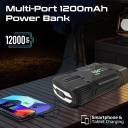Promate Portable Car Jump Starter with 150PSI Air Compressor, 4-in-1 Electric Air Pump with 12000mAh Power Bank, USB-A & QC 3.0 Ports, Reverse Polarity Protection for Car Tires, PatrolPack-3 Black