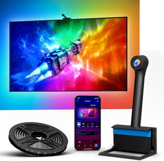 Smart LED Backlight with Camera for 55-70 inch Screens, 12.48ft LED Strip Lights Sync to Screen & Music, Color Changing Lights Compatible with Alexa & Google Assistant, App Control