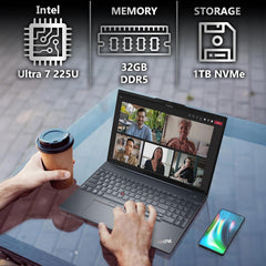 Lenovo ThinkPad T16 Gen 4 16” WUXGA IPS Display, Intel Ultra 7-255U (Beats i7-1355U), 32GB DDR5, 1TB NVMe, Webcam, WiFi 6E + BT, RJ-45, Backlit KB, FP Reader, W11P, Business Laptop