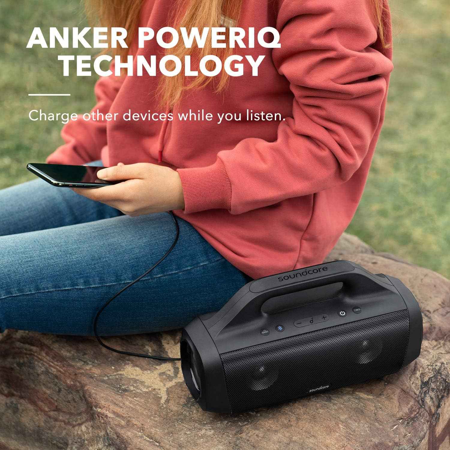 Anker Motion Boom Waterproof Bluetooth Speaker with Titanium Drivers, BassUp Technology, IPX7, 24H Playtime, App, Built-in Handle, Outdoor Speaker for Camping, Pool, Beach, Backyard