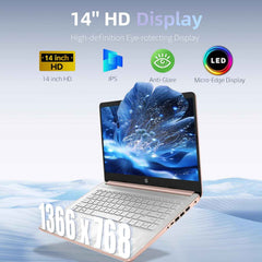 Pavilion Laptop 2026 Notebook for Students & Remote Work, Intel N150, 16GB RAM, 128GB Storage, 500GB External HDD, Lightweight, Long Battery Life, Wi-Fi 6, 1 Year Office 365, Win 11 Home S, Pink