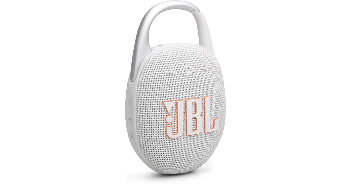 JBL Clip 5 - Ultra-Portable, Waterproof & Dustproof Bluetooth Speaker, Big JBL Pro Sound with Punchy bass, Integrated Carabiner, Up to 12 Hours of Play, Made in Part with Recycled Materials (White)