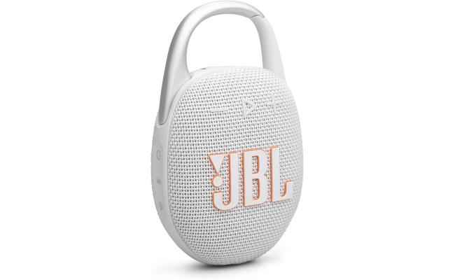 JBL Clip 5 - Ultra-Portable, Waterproof & Dustproof Bluetooth Speaker, Big JBL Pro Sound with Punchy bass, Integrated Carabiner, Up to 12 Hours of Play, Made in Part with Recycled Materials (White)