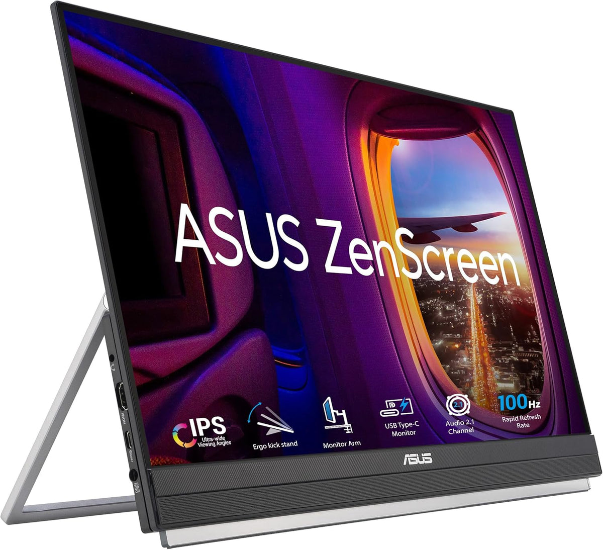 ZenScreen 22” (21.5 viewable) 1080P Portable Monitor (MB229CF) – Full HD, IPS, 100Hz, USB-C PD 60W, Speakers, Carrying Handle, Kickstand, C-clamp Arm, Partition Hook, Subwoofer, 3 yr Warranty