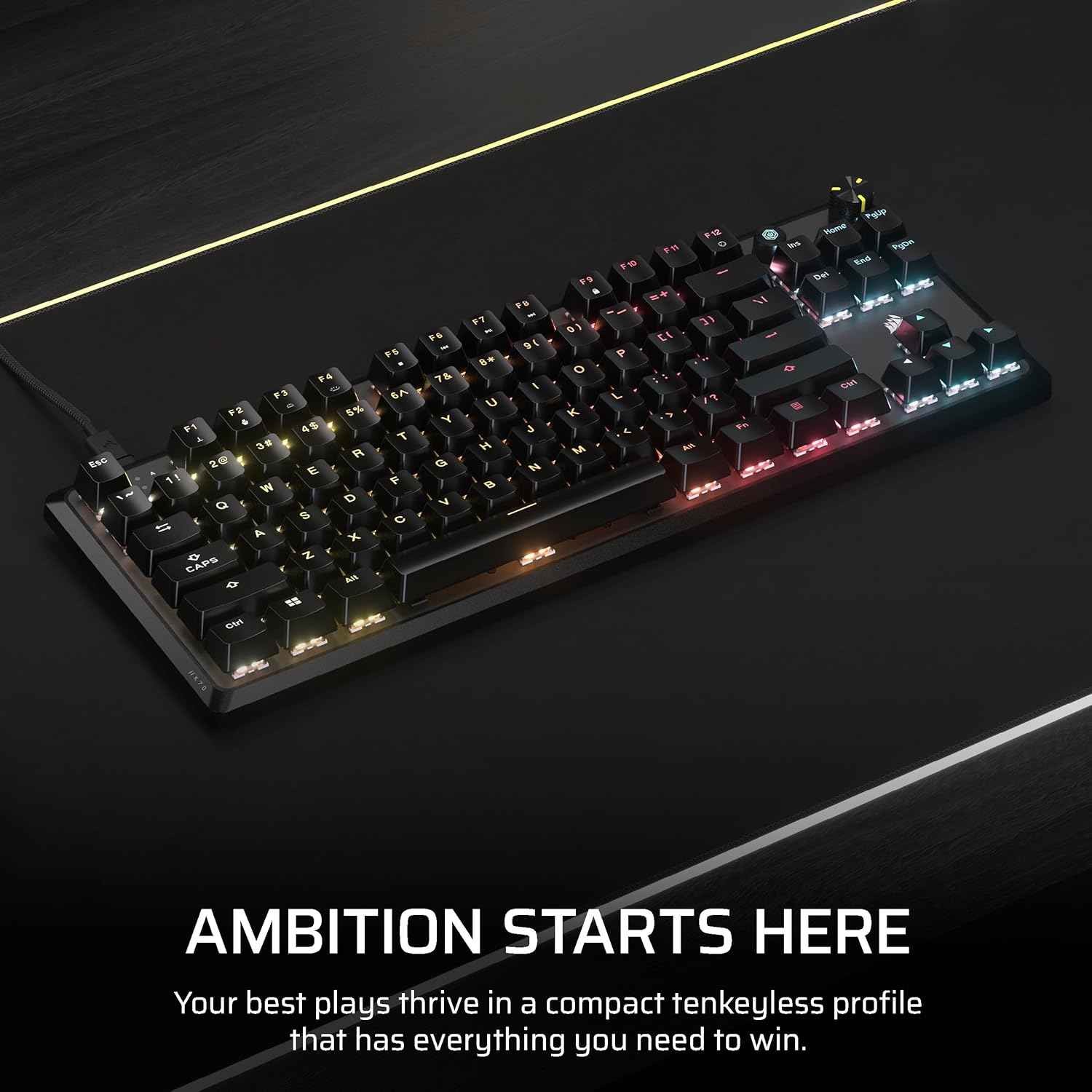 K70 CORE TKL RGB Tenkeyless Mechanical Wired Gaming Keyboard – Pre-Lubed MLX Red v2 Linear Switches, SOCD, ABS Double-Shot Keycaps, Sound Dampening, 1000Hz Polling, QWERTY NA – Black