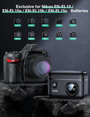 CS2 EN-EL15c EN-EL15b Camera Battery Charger for Nikon Z8 Z9 Z7 II Z6 II Z5 Zf Z7 Z6 D850 D810 D750 DSLR & Mirrorless Cameras,18W Fast Dual USB-C Charging, Smart Display, Magnetic Snap Cover