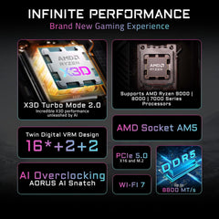 X870 AORUS Elite X3D ICE AMD AM5 ATX Motherboard, Support AMD Ryzen 9000/8000/7000 Series, DDR5, 16+2+2 Power Phase, 4X M.2, PCIe 5.0, USB4, WIFI7, PCIe-EZ Latch Plus, 5-Year Warranty