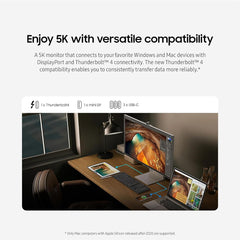 Samsung ViewFinity S9 (S90PC) Smart 27" 5K Flat Matte Monitor For Win & Mac, IPS, 218 PPI, 60Hz, 5ms(GTG), HDR, 100% sRGB, 99% DCI Coverage Color w/ 4K SlimFit camera, Metal Slim Design, Ergonomics & Adaptive Sound+ Speakers (Light Gray)