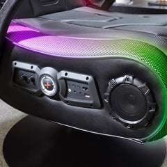 X-Rocker Monsoon RGB 4.1 Audio Pedestal Gaming Chair, 4.1 Surround Sound Light Up Gaming Seat w/ 30 Neo Motion RGB Settings, Bluetooth Wireless Speakers, Subwoofer and Vibration, Padded Armrests Faux Leather - BLACK | X-Rocker Monsoon RGB Gaming Chair | O