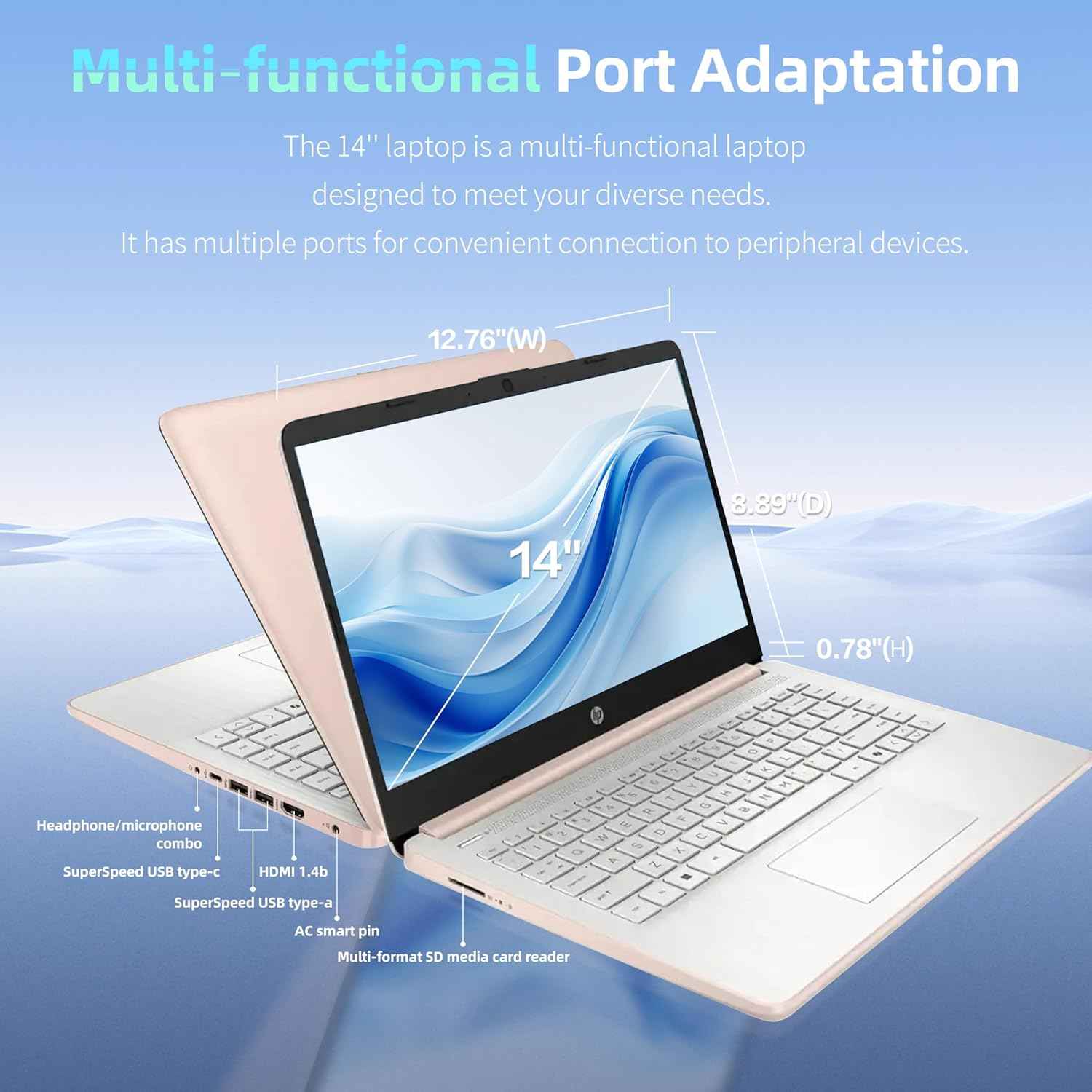 Pavilion Laptop 2026 Notebook for Students & Remote Work, Intel N150, 16GB RAM, 128GB Storage, 500GB External HDD, Lightweight, Long Battery Life, Wi-Fi 6, 1 Year Office 365, Win 11 Home S, Pink