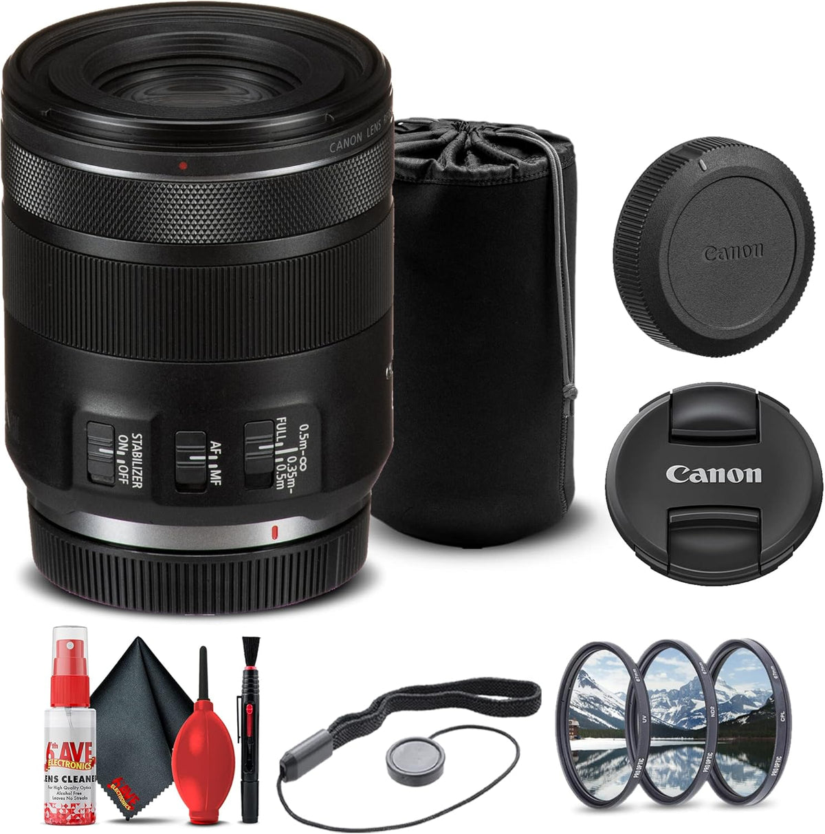 Canon RF 85mm f/2 Macro is STM Lens (4234C002) + Filter Kit + Lens Pouch + Cap Keeper + Cleaning Kit + More