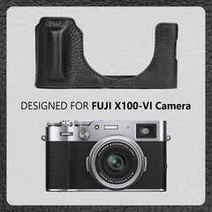 Half Case for Fujifilm X100VI - Retro Style Premium Genuine Leather Protective Case for Fuji X100VI/X100 VI Digital Camera - with Opening Bottom and Hand Grip Design - Black